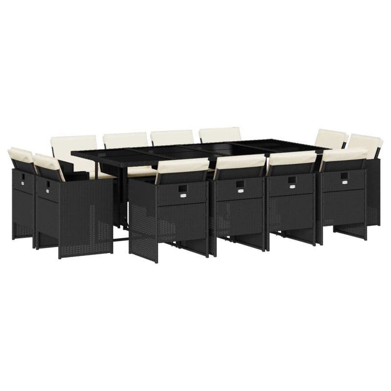 Hokku Designs 13 Piece Patio Dining Set With Cushions Black Poly Rattan, 12
