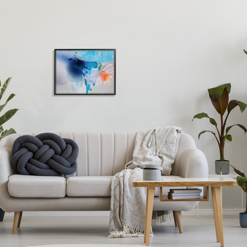 Intense peinture abstraite éclaboussure d'eau, H 20 po x l 16 po, Giclée encadrée noir minuit