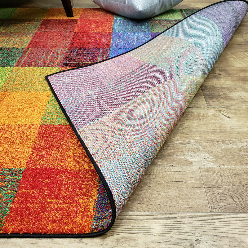 Tapis bleu / orange / vert à motif géométrique Ston Easton, 5 pi x 7 pi