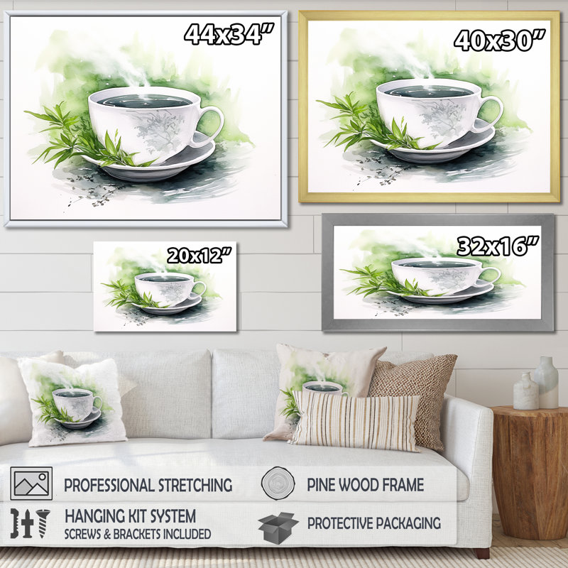 «White Oriental Tea Elegance - China», art mural, Cadre flottant brun, H 24 po x l 32 po x P 1 po