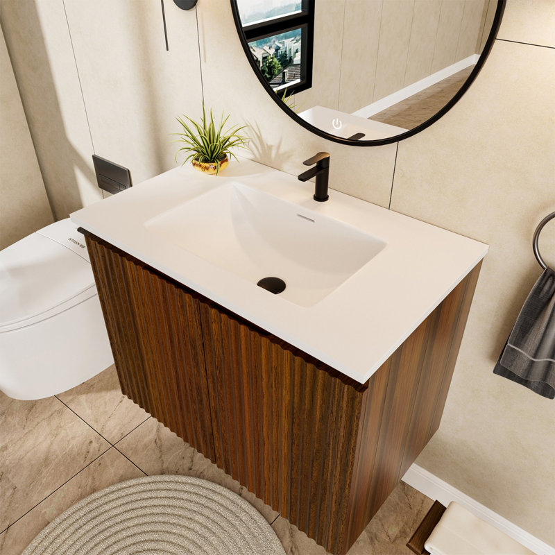Armoire murale pliante avec évier crème, Noyer