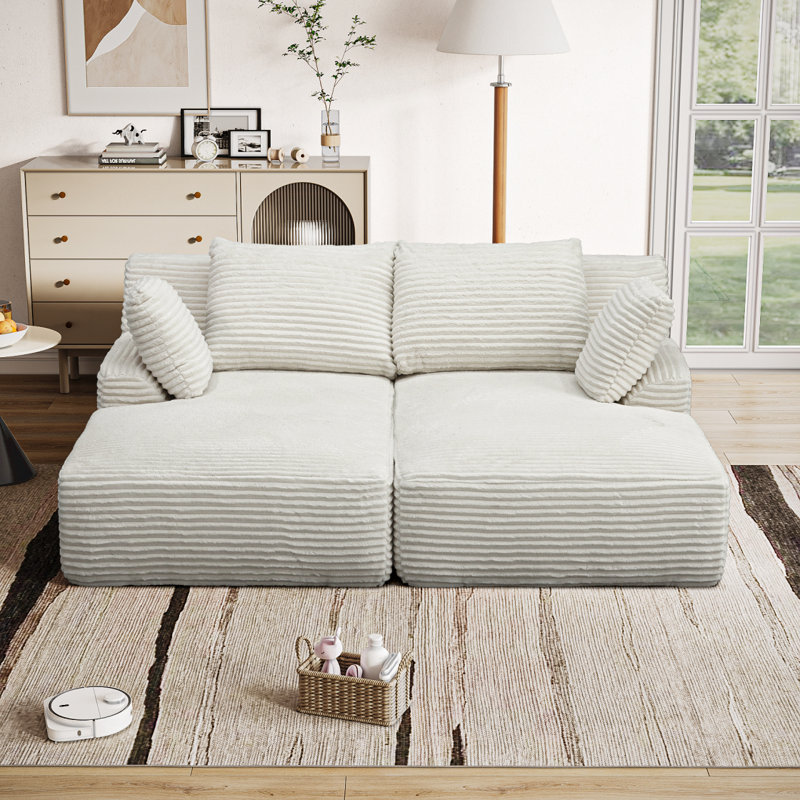 Méridienne double surdimensionnée 77,8 po, canapé-lit moelleux en nuage, fauteuil-lit rembourré, aucun assemblage requis, velours côtelé pour le salon, beige