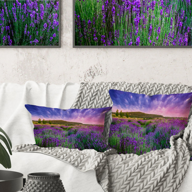 Coussin Glorious Sunset Over Blossoming Lavender Field - Farmhouse, 16 po x 16 po