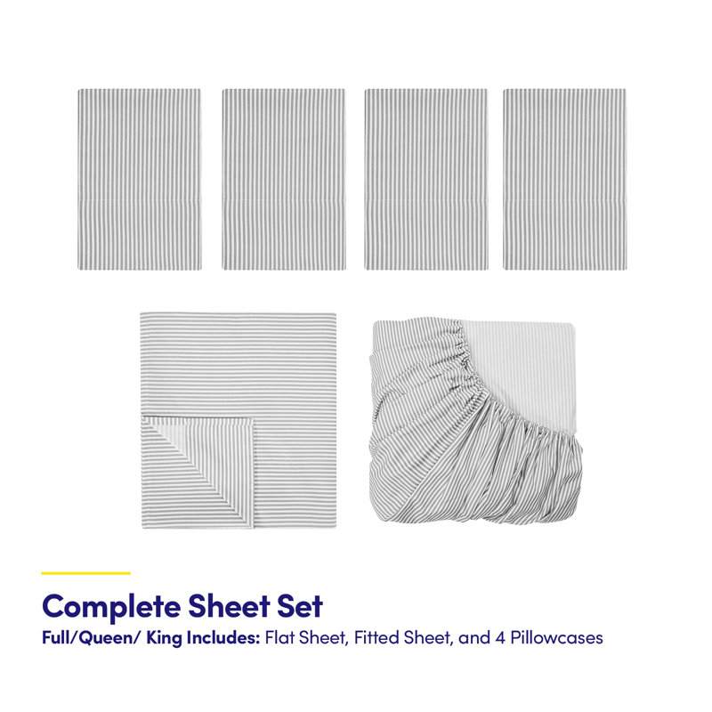Loft Printed Sheet Set, Deluxe Ultra Soft 1500-Series, Double Brushed Microfiber, Classic Stripe Gray