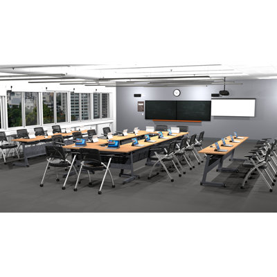 Tables Training Meeting Seminar Classroom 10Pc Beech Folding Industrial Caster Z-Base. Tables Connect.  Modesty Panel, Shelf, Power+Usb Outlet. Fold+Nest For Storage (Seating Not Included).