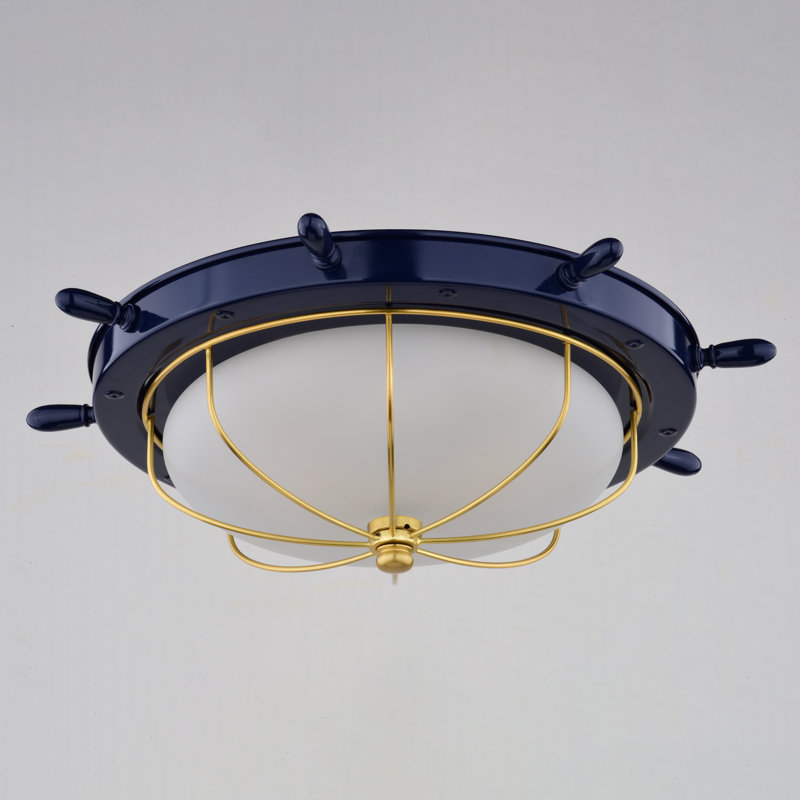 Plafonnier encastré d'extérieur à 2 ampoules Ashbourne, Bleu marine / doré