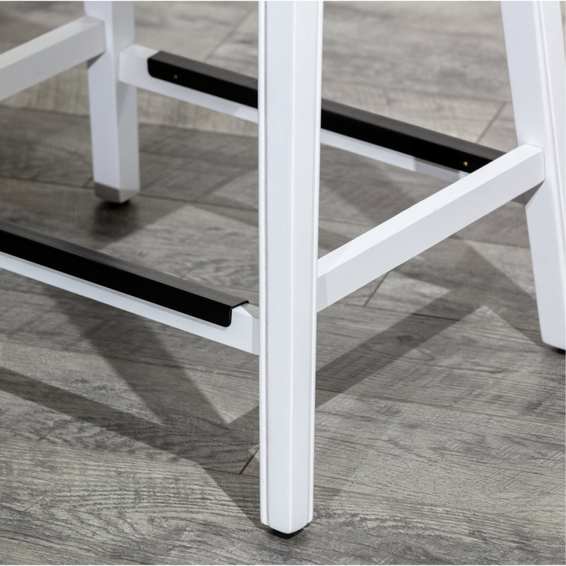 30" Bar Height Saddle Stool, White And Gray Leather, Built To Withstand Daily Use In Kitchen Or Stool With Frame Leather Seat, Enhances Modern Style Of