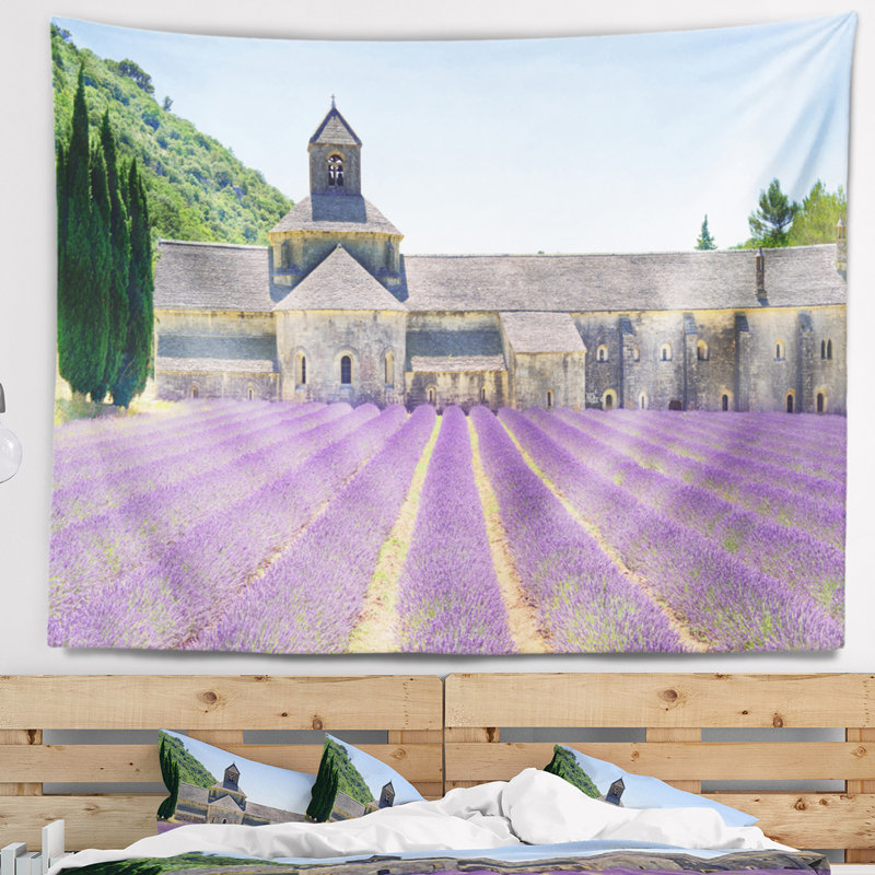 Paysage, abbaye de Sasanqua, tapisserie lavande en fleurs, H 78 po x l 92 po