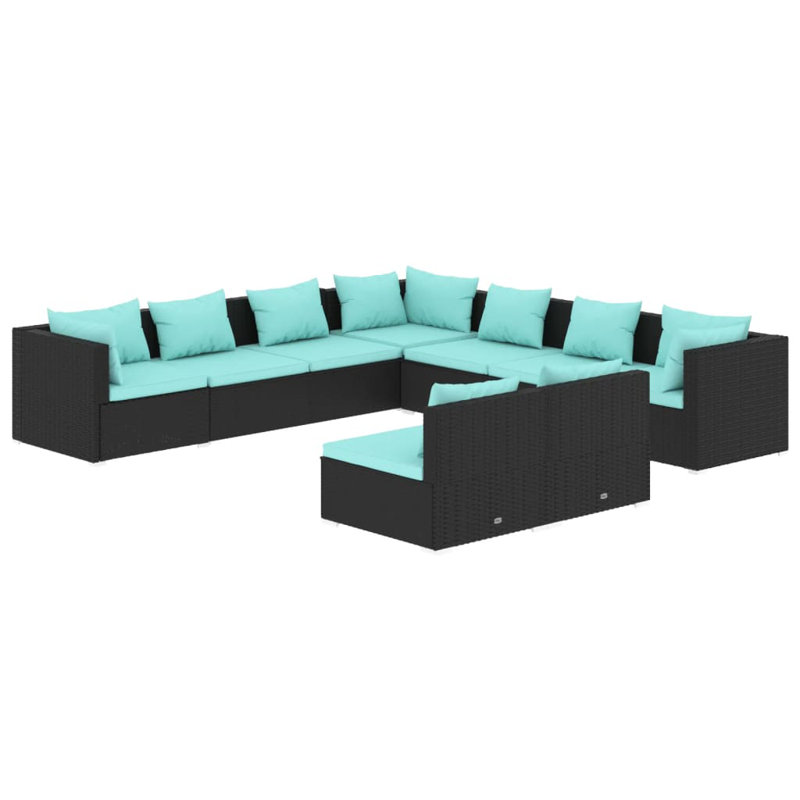Ensemble de conversation modulaire 9 pièces, 3x corner + 6x middle, Noir et bleu eau