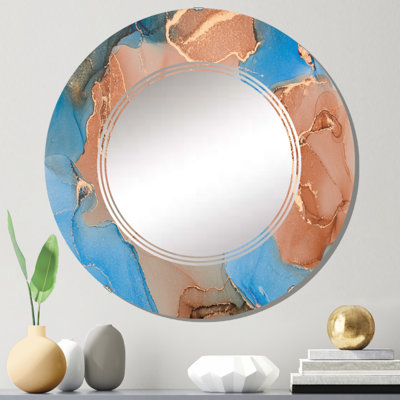 Bleu et brun, art abstrait fluide de luxe III - miroir mural moderne