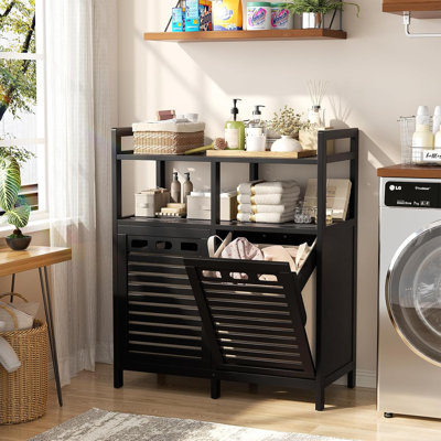 Armoire à linge inclinée, panier à linge double couche en bambou avec 2 paniers à linge amovibles, trieuse de linge de 20 gallons