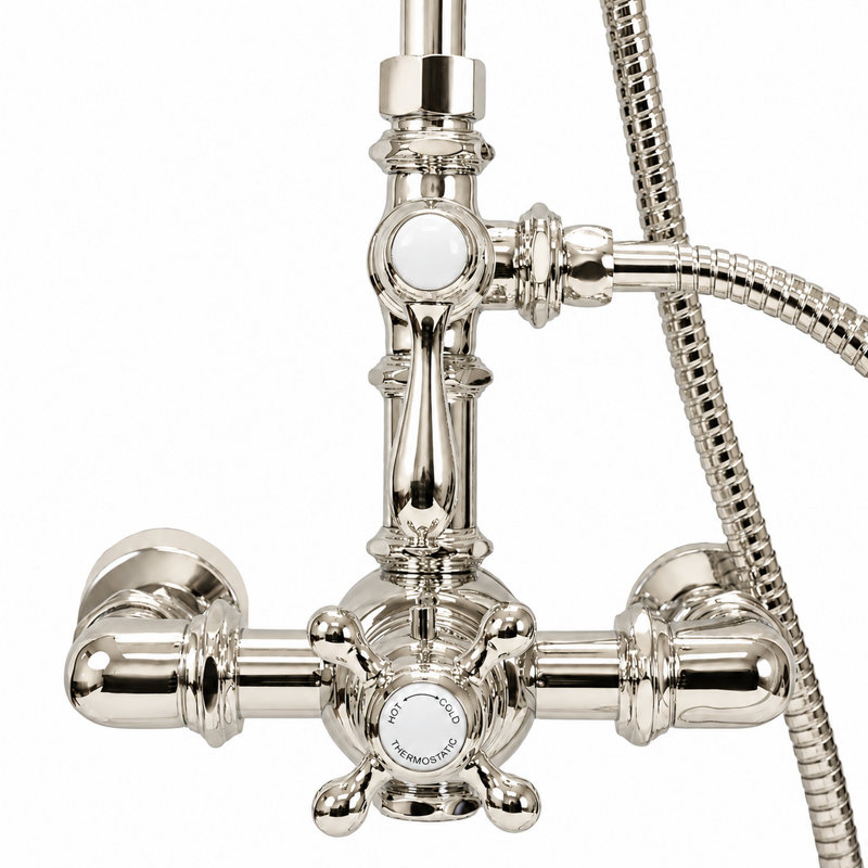 Système de douche thermostatique exposé avec inverseur, Nickel poli