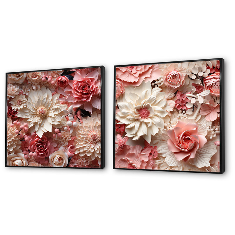 Bourgogne - Ensemble de 2 décorations murales florales, Cadre noir, H 16 po x l 33 po x P 1 po