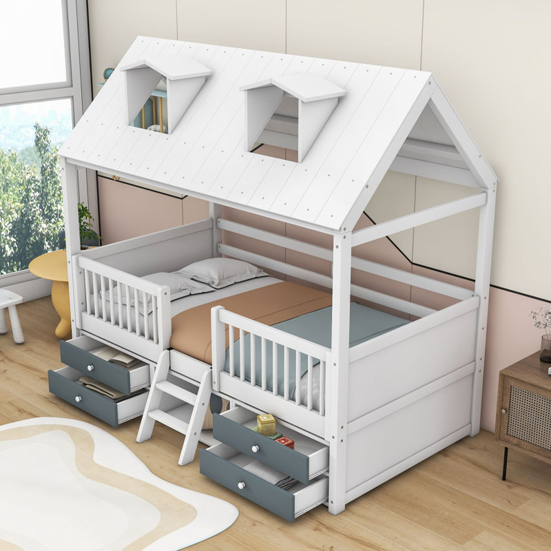 Lit pour enfant avec tiroirs Elderen, Simple, Blanc