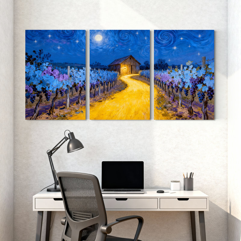 «Abstract Starry Night Vineyard Pathway», ensemble de 3 impressions sur toile, H 30 po x l 60 po