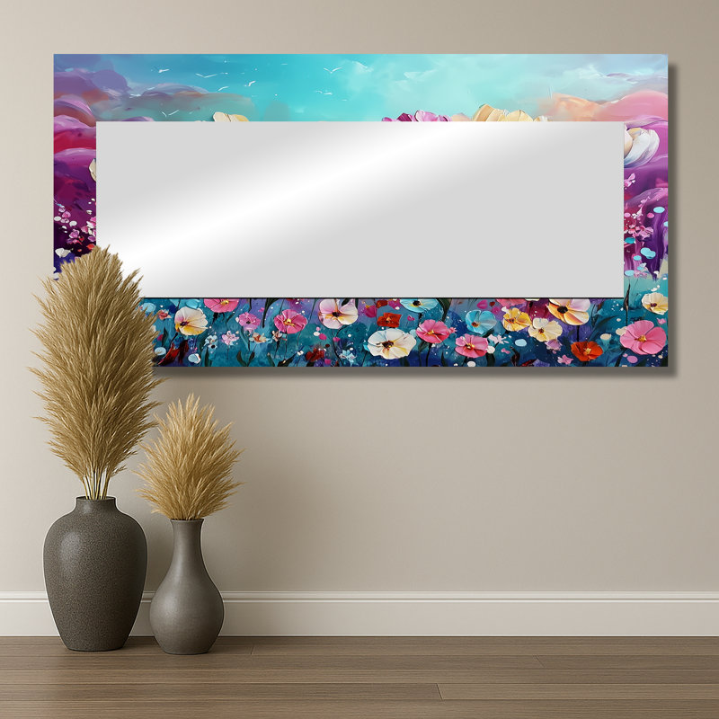 Fantasy Lavender And Tulips Field I - Floral Mirror Wall Decor - Printed On Metal, 28" x 55"