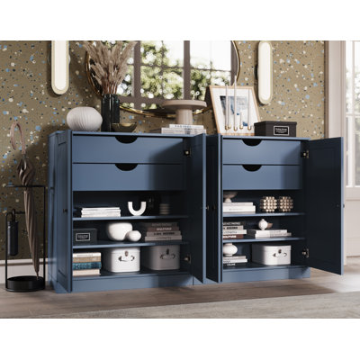 100% Solid Wood 64" Sideboard with Solid Doors, 4-Drawers and Adjustable Shelves