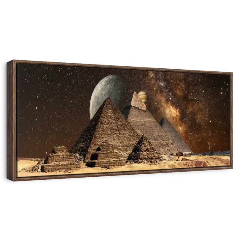 Cosmos sur les pyramides égyptiennes, 28 po x 10 po, Floating Frame Walnut