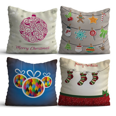 Ensemble de coussins de qualité supérieure (4 pièces), 17,0 x 17,0 pouces, 50% coton / 50% polyester | Lavable à la machine, impression numérique | Doux et durable, parfait pour le salon, le patio et la chambre à coucher