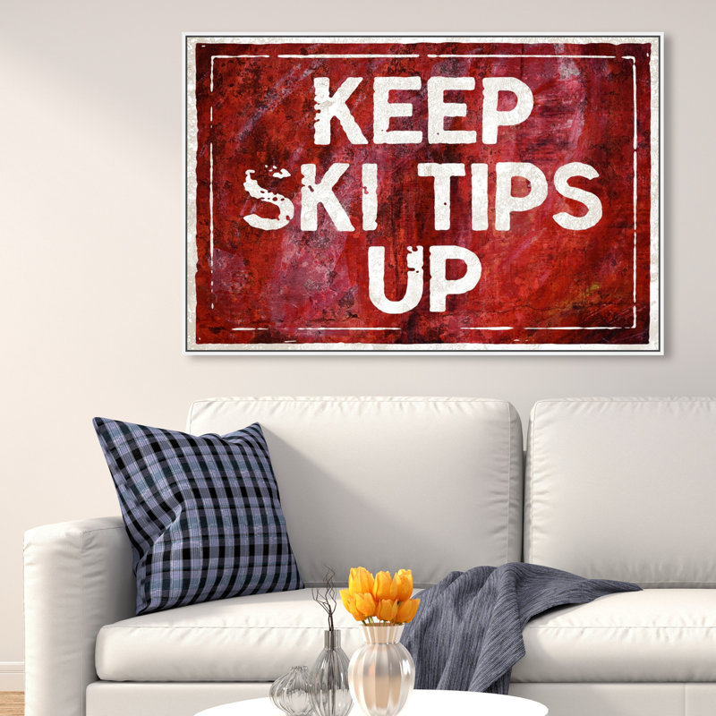 SKI Tip up - Reproduction d'art textuel sur toile tendue, H 45 po x l 30 po, Cadre blanc