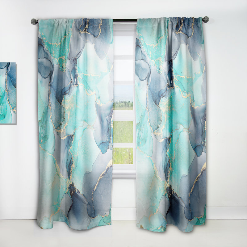 Turquoise et mauve luxe abstrait fluide Art VI - rideau en velours moderne - obscurcissant - 1 panneau, L 52 po x L 84 po