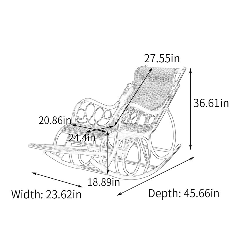 Chaise berçante en rotin avec pédale rétractable