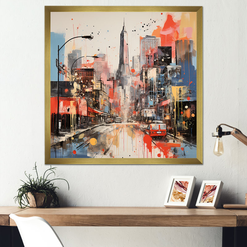 «Atlanta Cityscape Dream», art mural d'Atlanta, Encadrement doré, H 16 po x l 16 po x P 1 po