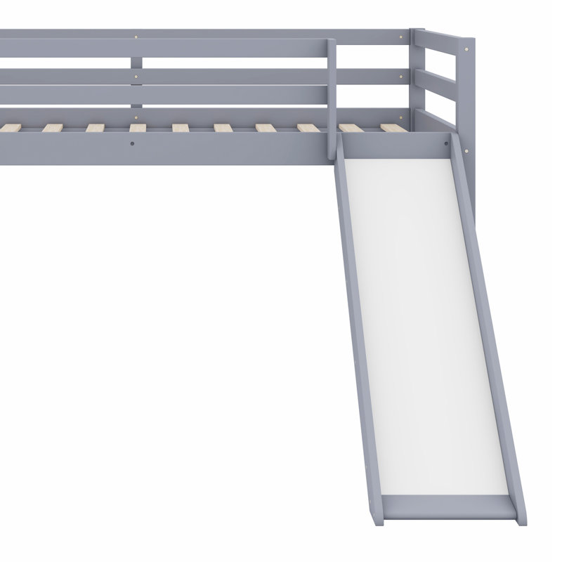 Twin Low Loft Bed With Slide, Ladder, Safety Guardrails, Gray
