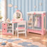 Armoire pour enfants de 34 po de largeur et ensemble de chaise de coiffeuse pour tout-petit 2 en 1 rose