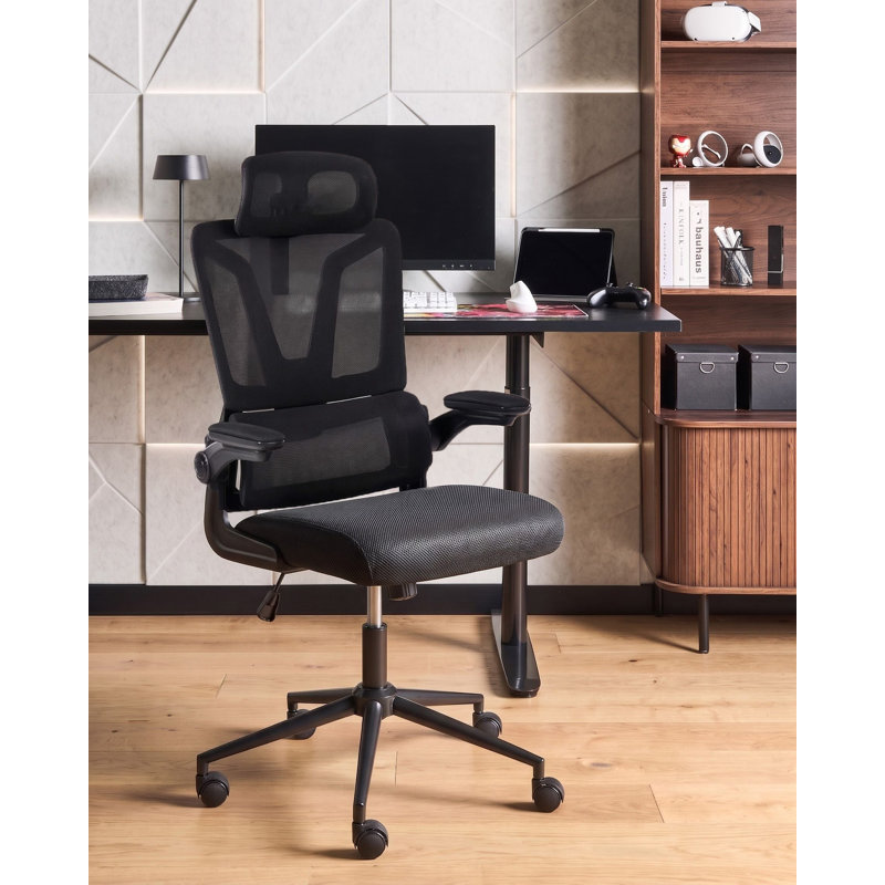 Brayden Studio Chaston Mesh Office Chair with Headrest, Black, Black