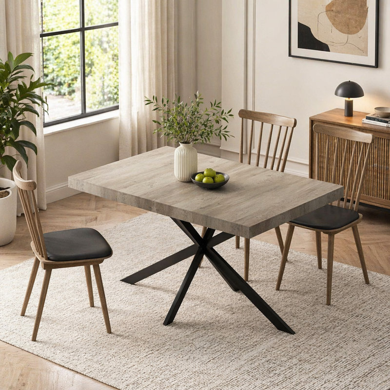Table de salle à manger rectangulaire extensible de 55,11 po à 70,86 po, Grey Black / Black