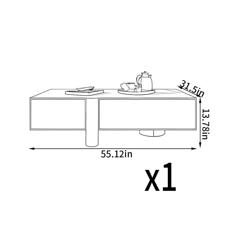 Table basse légère de style luxueux, H 13,78 po x L 55,12 po x l 31,5 po, Beige