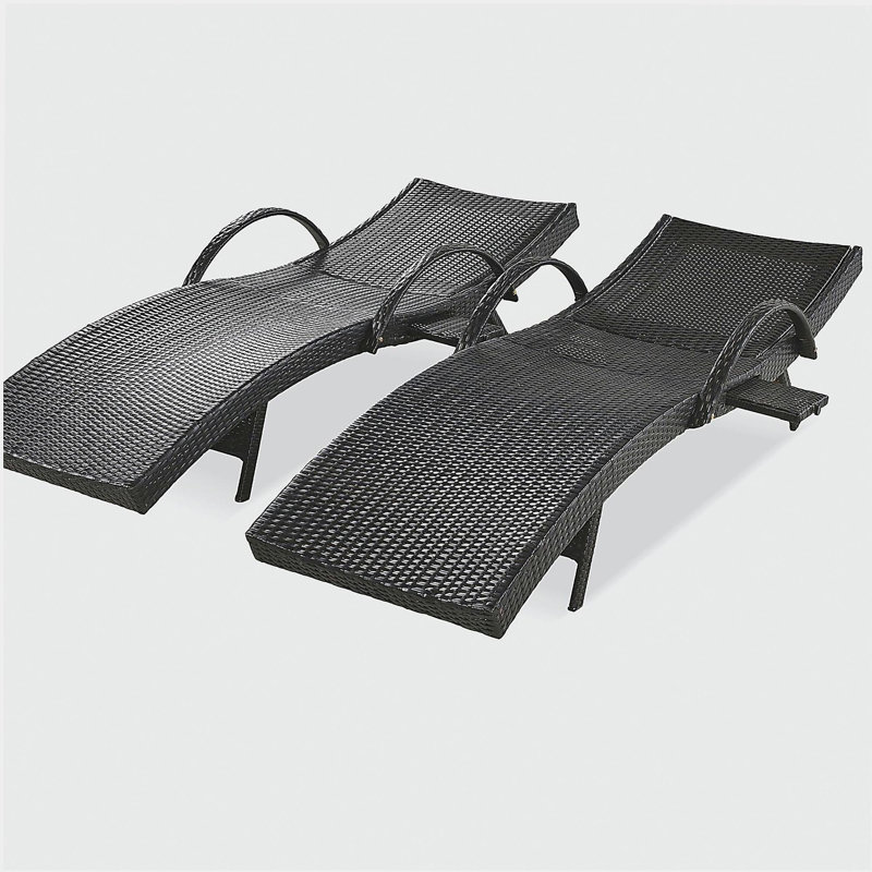 Ensemble de chaises longues d'extérieur en osier de 80 po, ensemble de 2 chaises de patio inclinables en rotin, à dossier coulissant, à dossier ajustable et ergonomique
