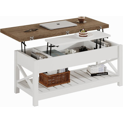 Coffee Table Lift Top, Multi-Function Convertible Coffee Table With Storage And Hidden Compartment, Coffee Table Converts To Dining Table For Living R -  Longshore Tides, 2CDE2A56669E427FAF4BCE173B6022EB