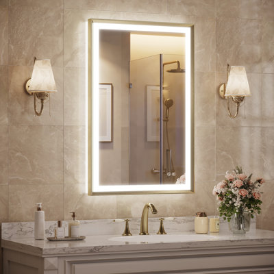 LED Bathroom Vanity Mirror with Anti-Fog, Front and Backlit Wall Mirror with Touch Control and Smart Memory, Tempered Glass with Beveled Aluminum Frame for Over Sink, Bedroom, Entryway