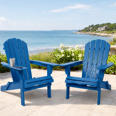Folding Adirondack Chair – Weather-Resistant Outdoor Wood Lounge Patio Chair with Embossed Wood Grain for Garden, Backyard & Deck