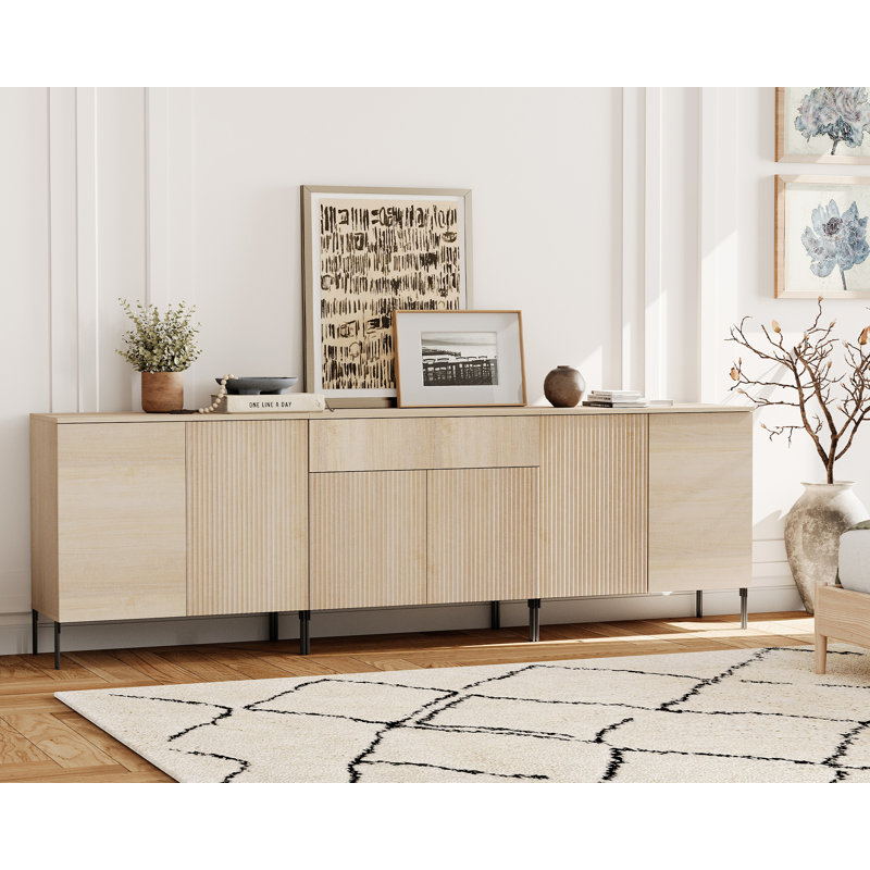 94.5" Modern Reeded Drawer Dresser Set With Doors For Bedroom, Minimalist Chest Of Drawers With Storage, Wooden Dresser For Living Room, Bedroom, Entryway