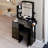 29.2" Small Size Left Bedside Cabinet Vanity Table, Cushioned Stool and Power Station-113847138