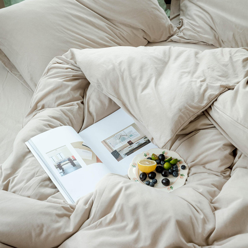 Ensemble de housse de couette 100% coton VCLIFE, Housse de couette grand et 2 taies d'oreiller stan, Apricot Colour