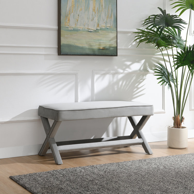 Banc rembourré avec pieds croisés en X, Gris clair