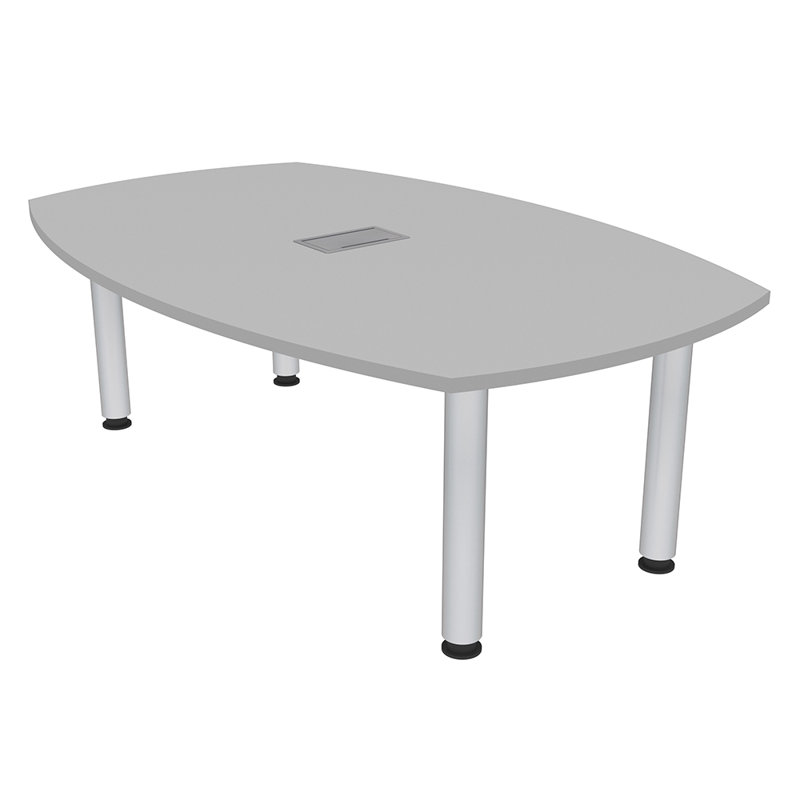 Table de conférence Pavert Arc Boat avec pied rond en métal | Unité électrique, H 30 po x l 84 po x P 48 po, Gris brouillard
