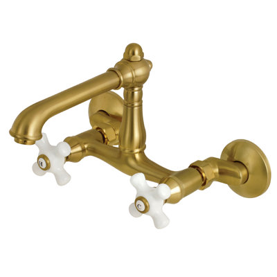 Kingston Brass English Country Double-Handle 2-Hole Wall-Mount Bridge Kitchen Faucet