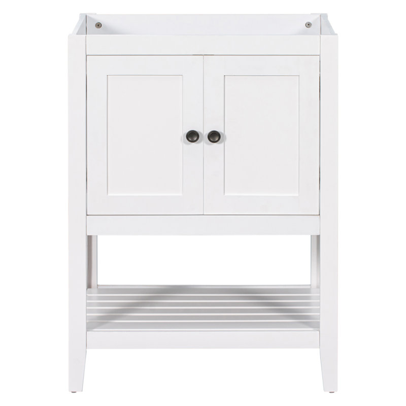 【Lavabo non inclus, armoire de meuble-lavabo seulement Base Base de meuble-lavabo de 24 po seulement, structure en bois massif, armoire de rangement de salle de bain avec portes et tablette ouverte