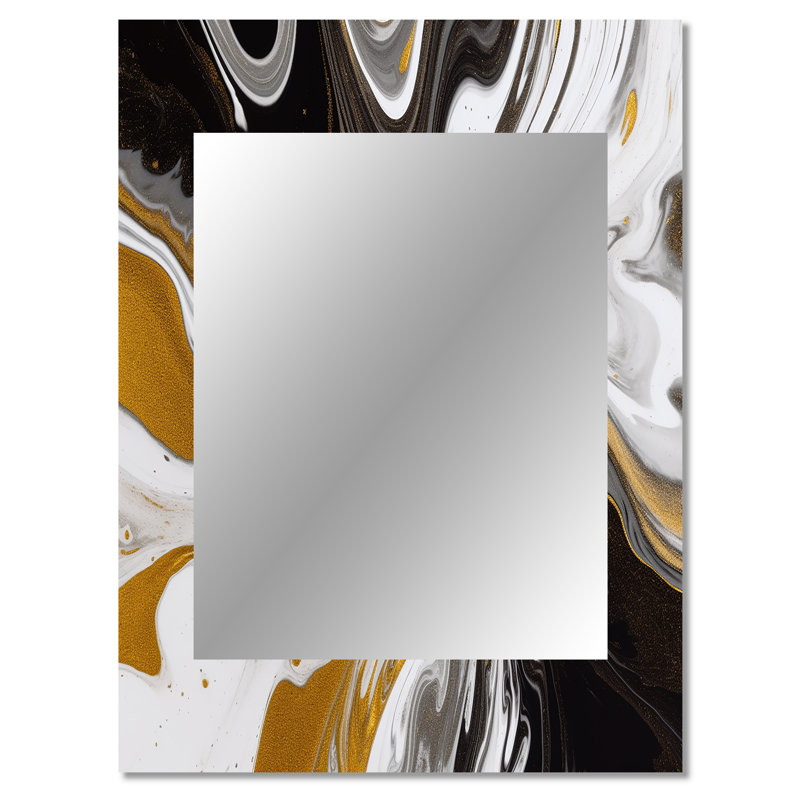 Gold Black Marble Symphony - Abstract Decorative Wall Mirror, Modern Mirror, Printed Metal Art, 40" x 30"