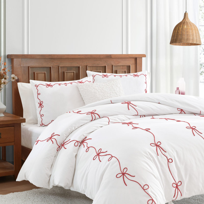 Ensemble de couette Peri Home Sasha Bows Holiday - rouge, Housse de couette pour très grand lit + 2 taies d, 3