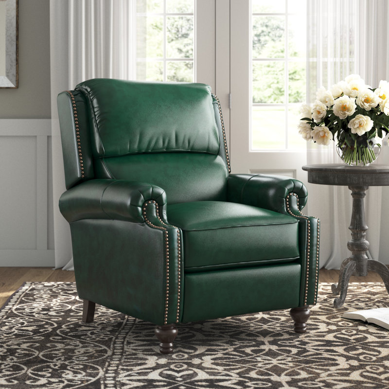 Fauteuil inclinable manuel en cuir véritable Adeesa, Cuir véritable vert