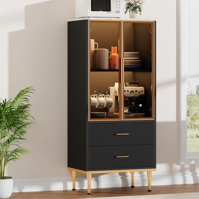 Fluted Storage Cabinet With Glass Door And 2 Drawers