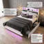EU Double & Kingsize Velvet Storage Bed with App-Controlled RGB LED & USB C Charging, 4-Drawer Upholstered Platform Bed Frame with Storage Headboard, Beige/Grey, 140/160x200cm-783772336-783772337