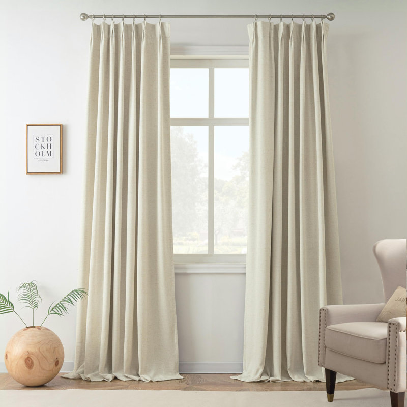 Pinch Pleat 100% Blackout Natural Linen Curtains 2 Layers Farmhouse Thermal Insulated 2 Panels, 40" W x 108" L