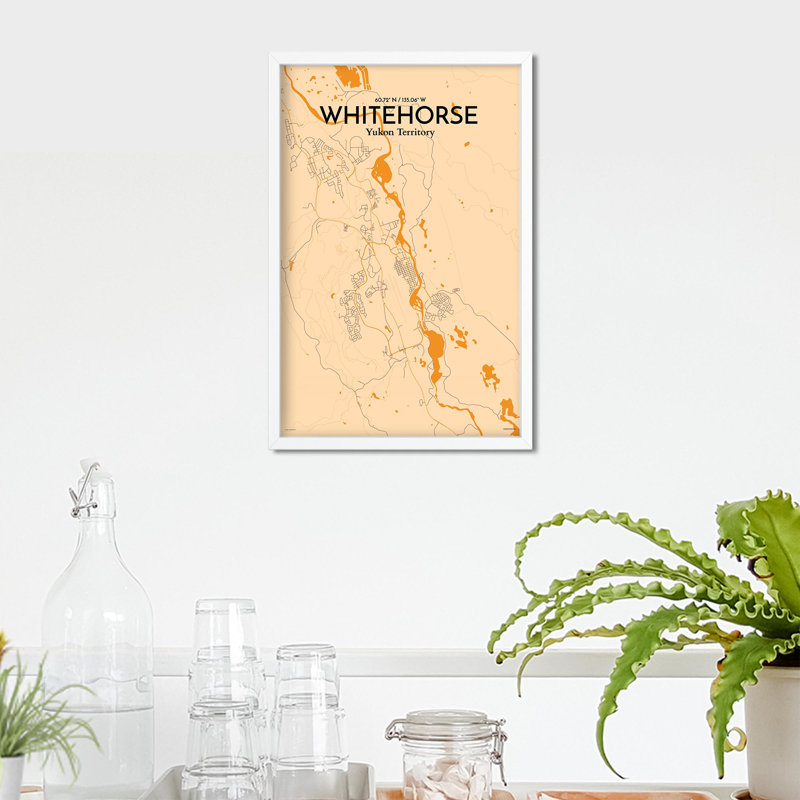 «Whitehorse City Map», impression, H 17 po x l 11 po, Orange / or pâle
